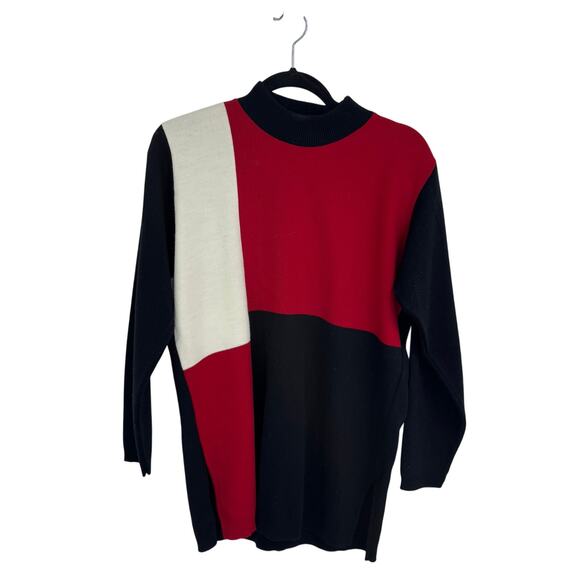 Karen Lessly Crew Neck Black Red White Colorblock Sweater Womens Small - Picture 1 of 5
